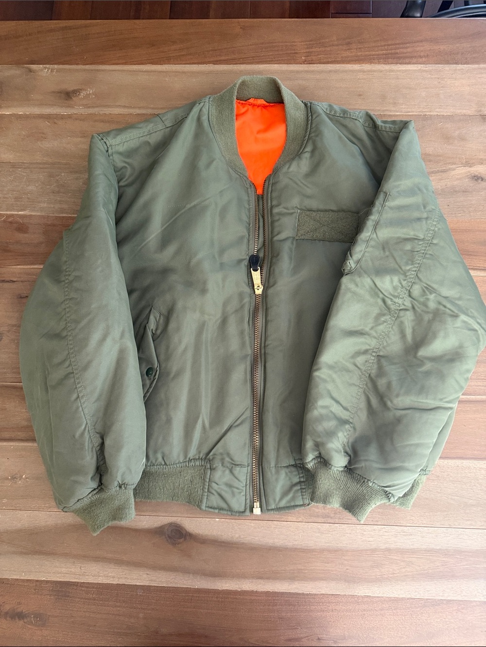 Men's Vintage Olive Green Bomber Jacket with Orange Lining